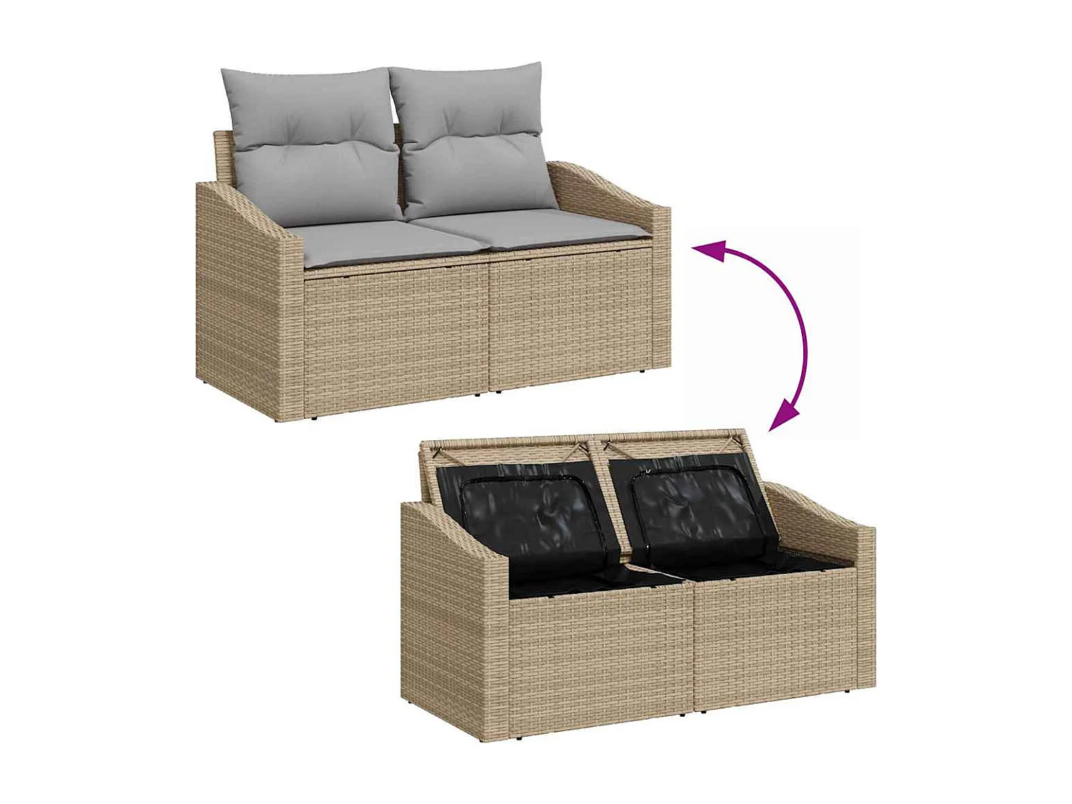 Ensemble de Canapés avec coussin 7 pcs Beige et gris polyrotin