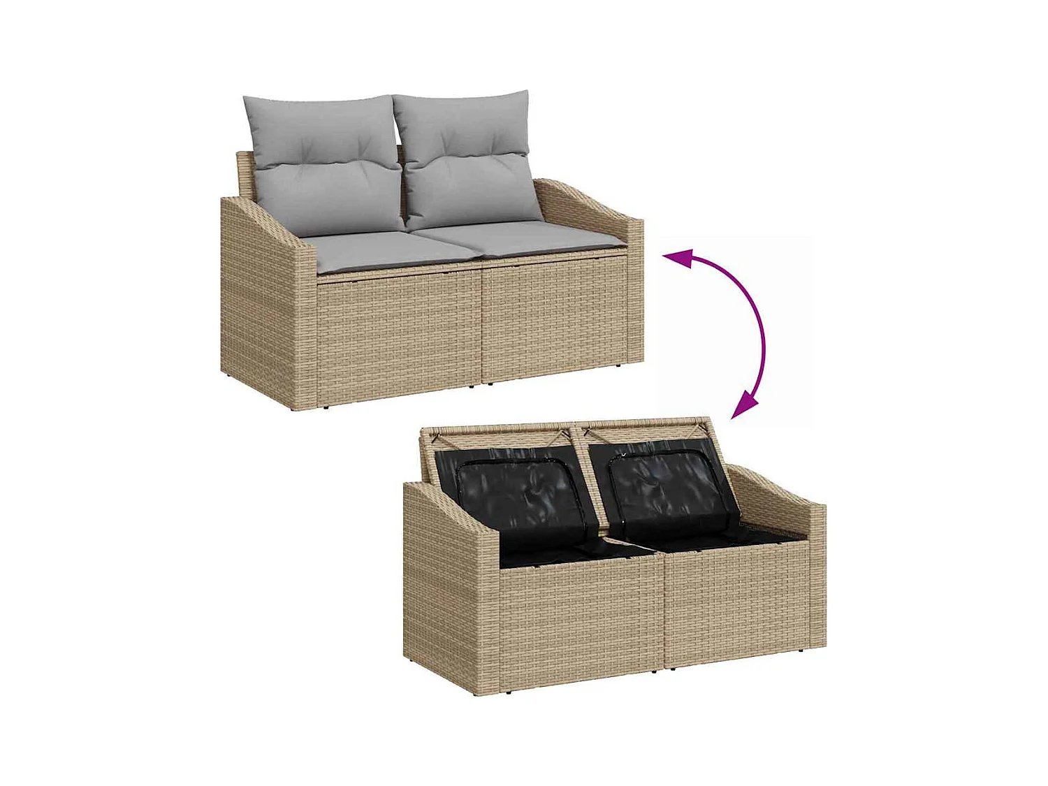 Garten-Sofa-Set mit Kissen 7 pcs Beige und Grau 55 x 55 x 37 cm
