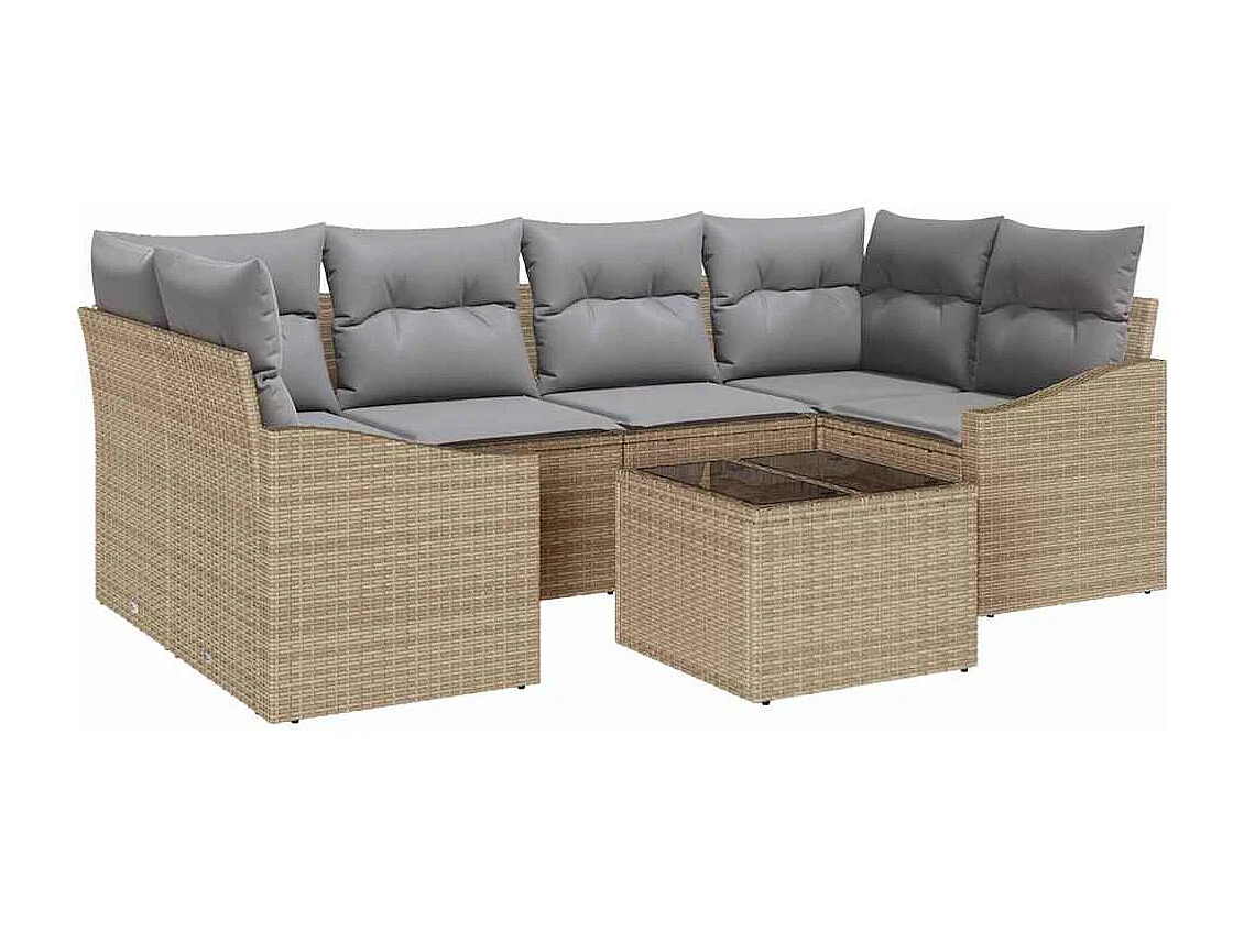 Conjunto de Sofás com almofada 7 pcs Bege e Cinza vime PE