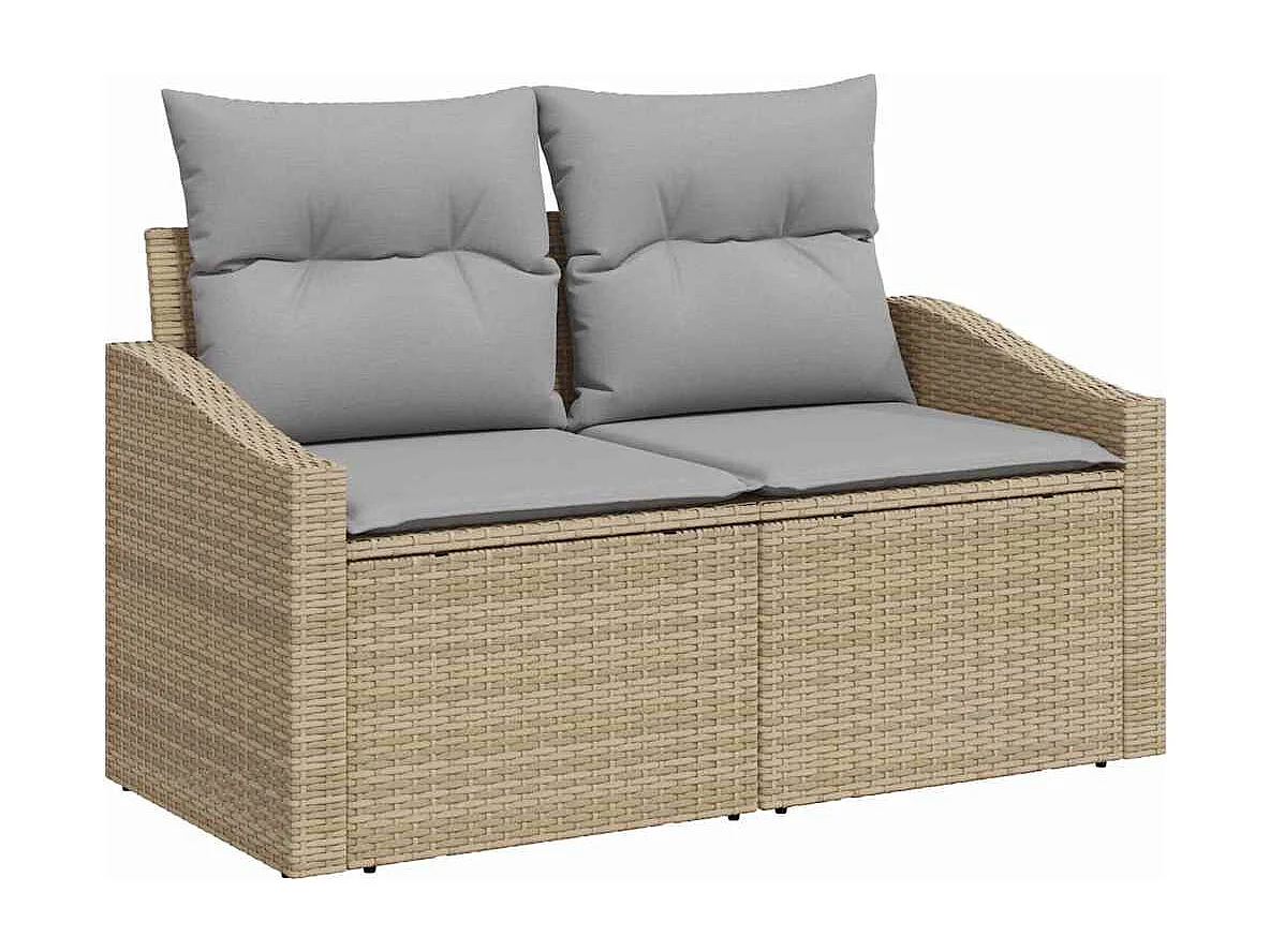 Conjunto de Sofás com almofada 7 pcs Bege e Cinza vime PE