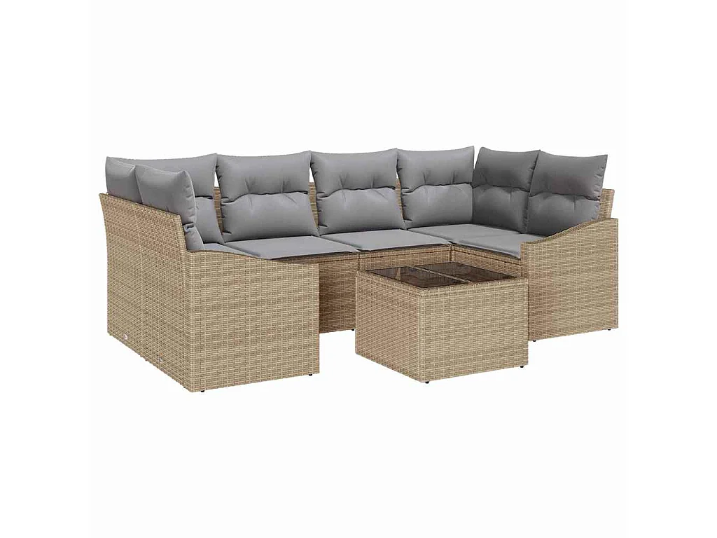 Bankstel met kussen met opslag 7 pcs Beige en Grijs poly rattan