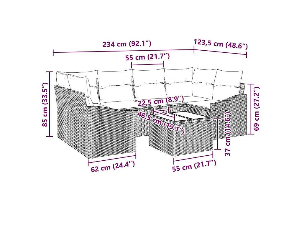 Bankstel met kussen met opslag 7 pcs Beige en Grijs poly rattan