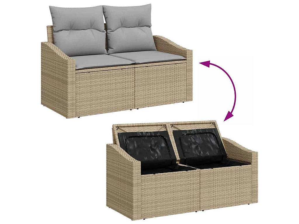Bankstel met kussen met opslag 7 pcs Beige en Grijs poly rattan