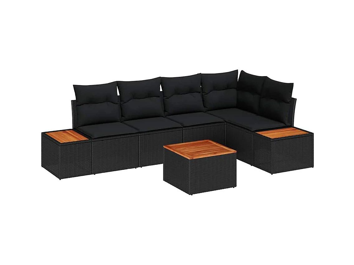 Ensemble de canapé de jardin avec coussin 6 pcs Noir polyrotin