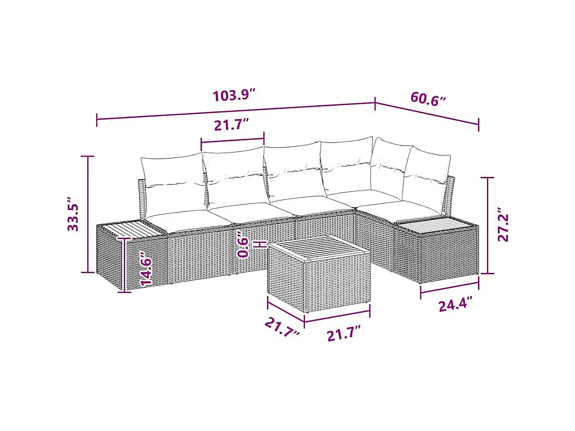 Ensemble de canapé de jardin avec coussin 6 pcs Noir polyrotin