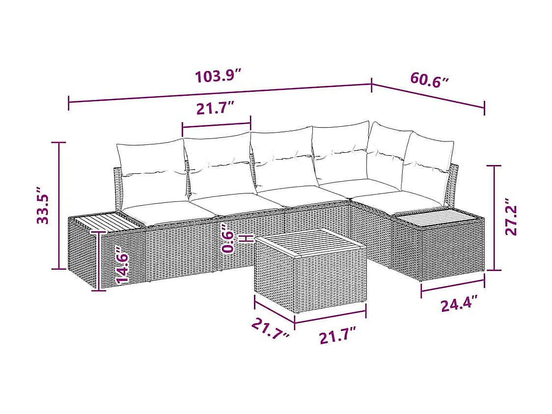 Ensemble de canapé de jardin avec coussin 6 pcs Noir polyrotin
