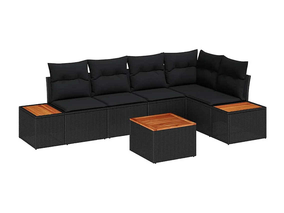 Tuinbankenset met kussen 6 pcs Zwart Poly riet