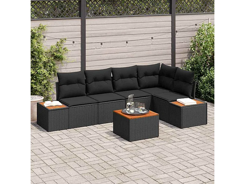 Conjunto de sofás de jardín con cojín 6 pcs Negro Poliratán