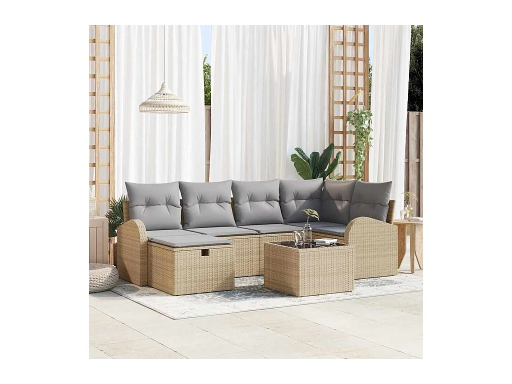 Ensemble de canapé de jardin 7 pcs beige et gris clair