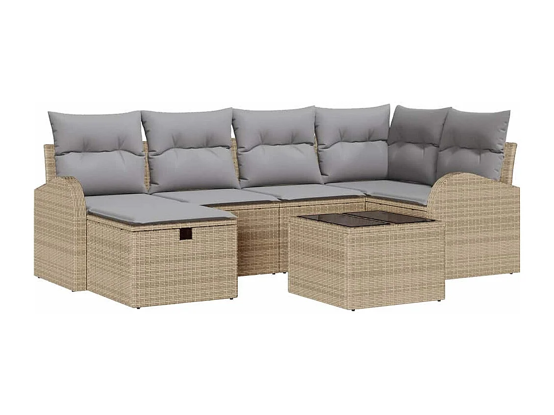 Set di divani con cuscino Beige e Grigio Chiaro polyrattan
