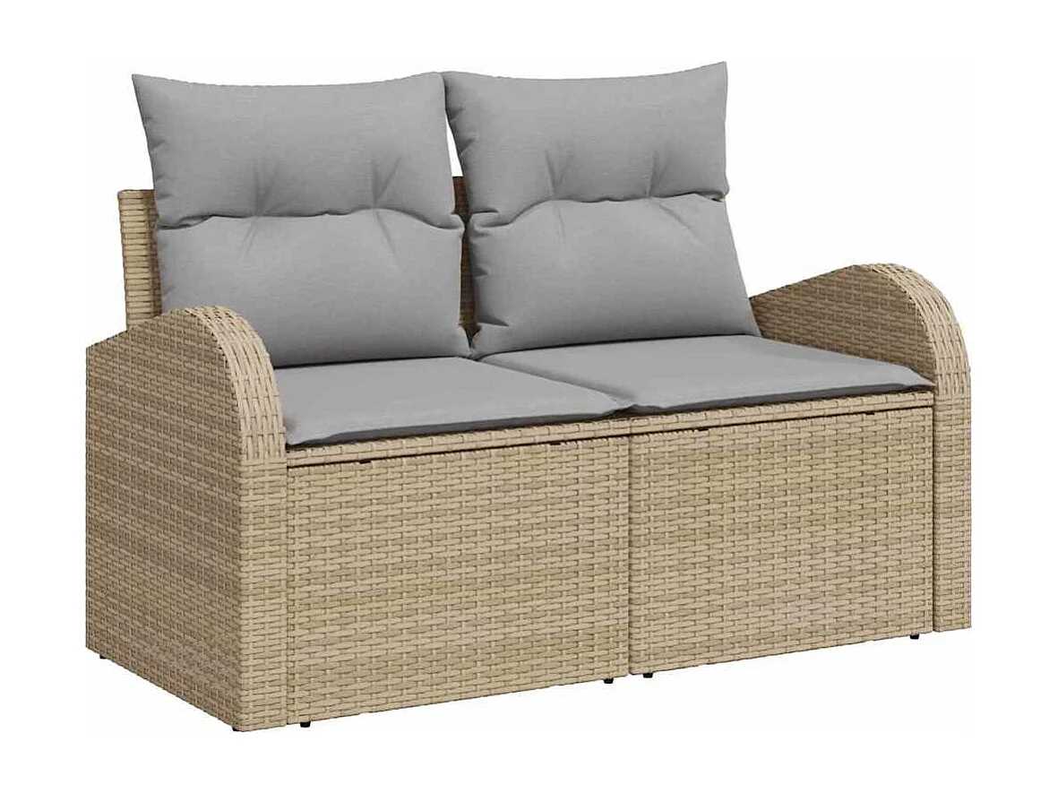 Set di divani con cuscino Beige e Grigio Chiaro polyrattan