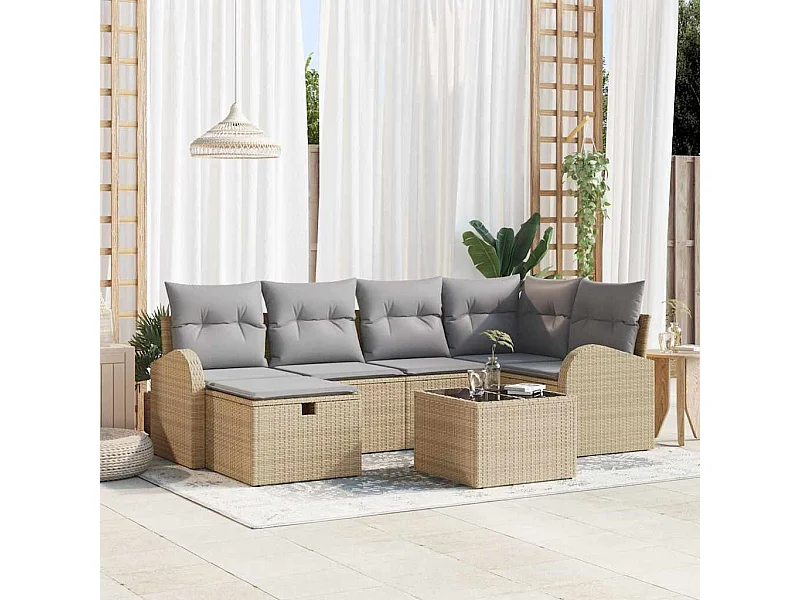 Bankstel met kussen met opslag Beige en Licht Grijs poly rattan