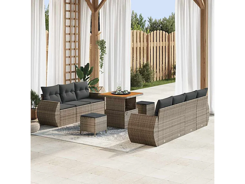 Ensemble de canapé de jardin 10 pcs Gris polyrotin