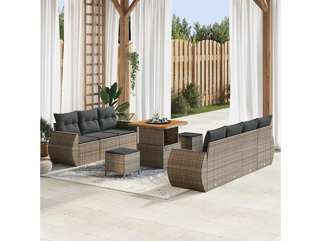 Ensemble de canapé de jardin 10 pcs Gris polyrotin