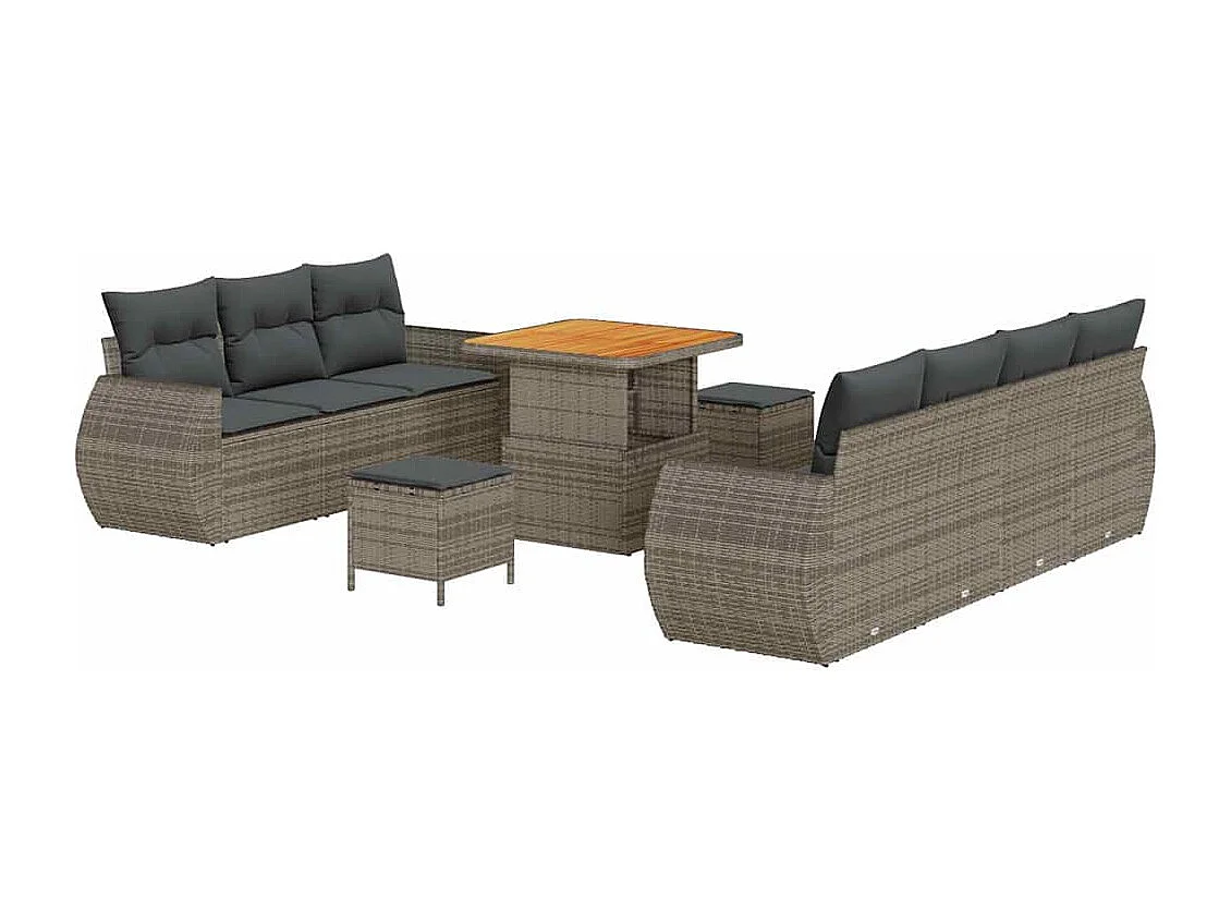 Ensemble de canapé de jardin avec coussin 10 pcs Gris polyrotin