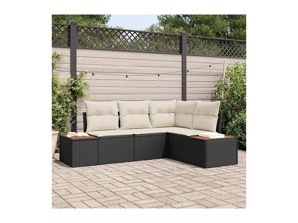 Ensemble de canapé de jardin 4 pcs Noir et crème Poly rotin