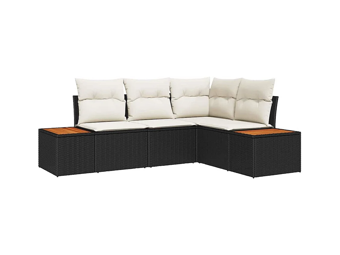 Ensemble de canapé de jardin 4 pcs Noir et crème Poly rotin