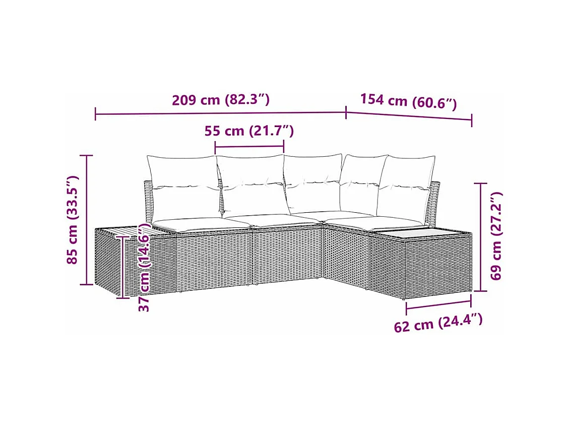 Ensemble de canapé de jardin 4 pcs Noir et crème Poly rotin