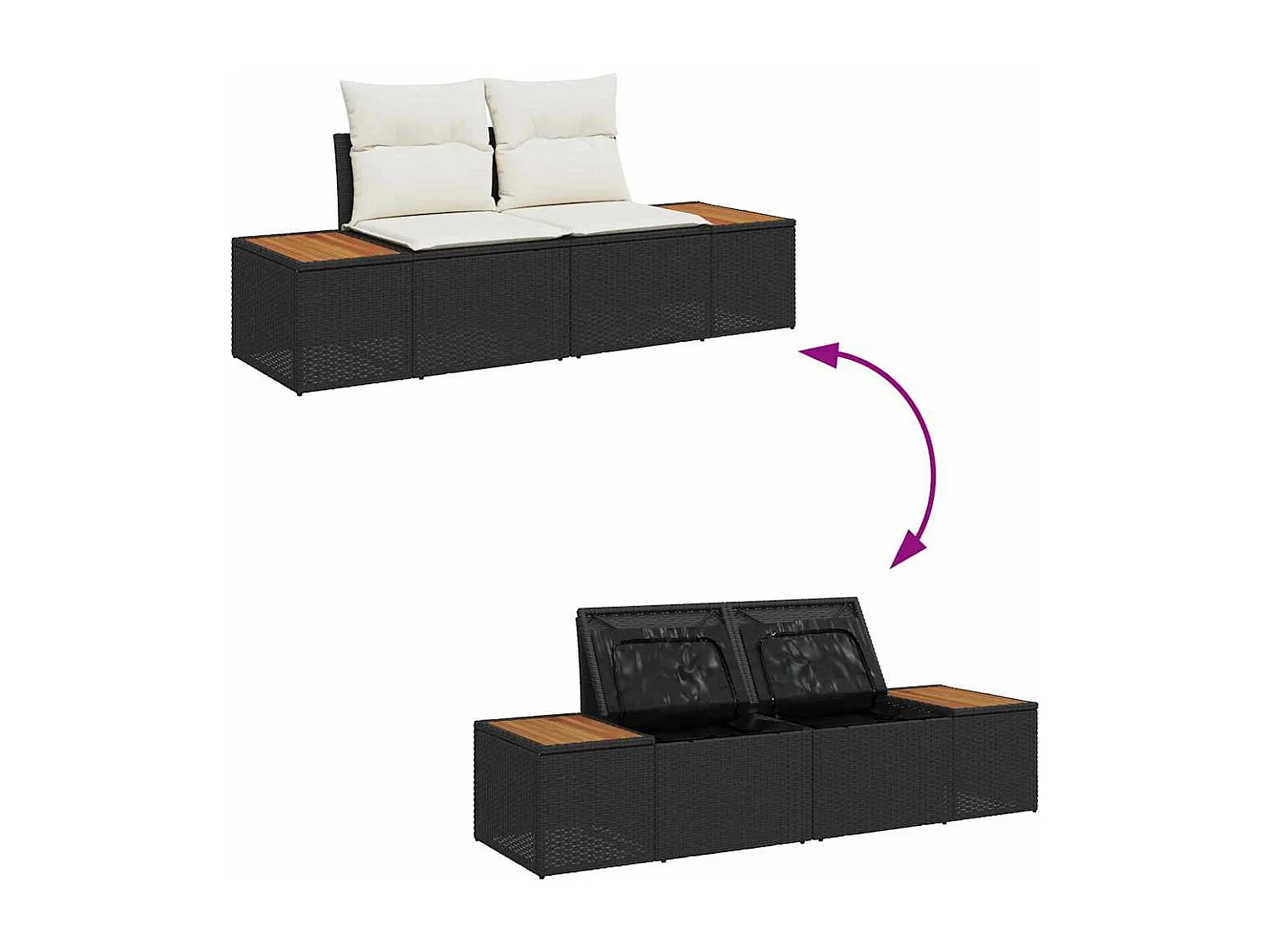 Ensemble de canapé de jardin 4 pcs Noir et crème Poly rotin