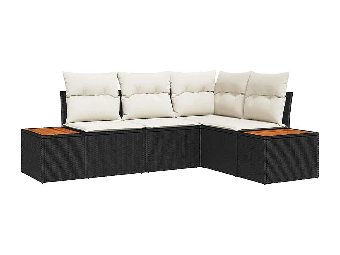 Tuin Sofa Set met kussen 4 pcs Zwart en crème Poly riet