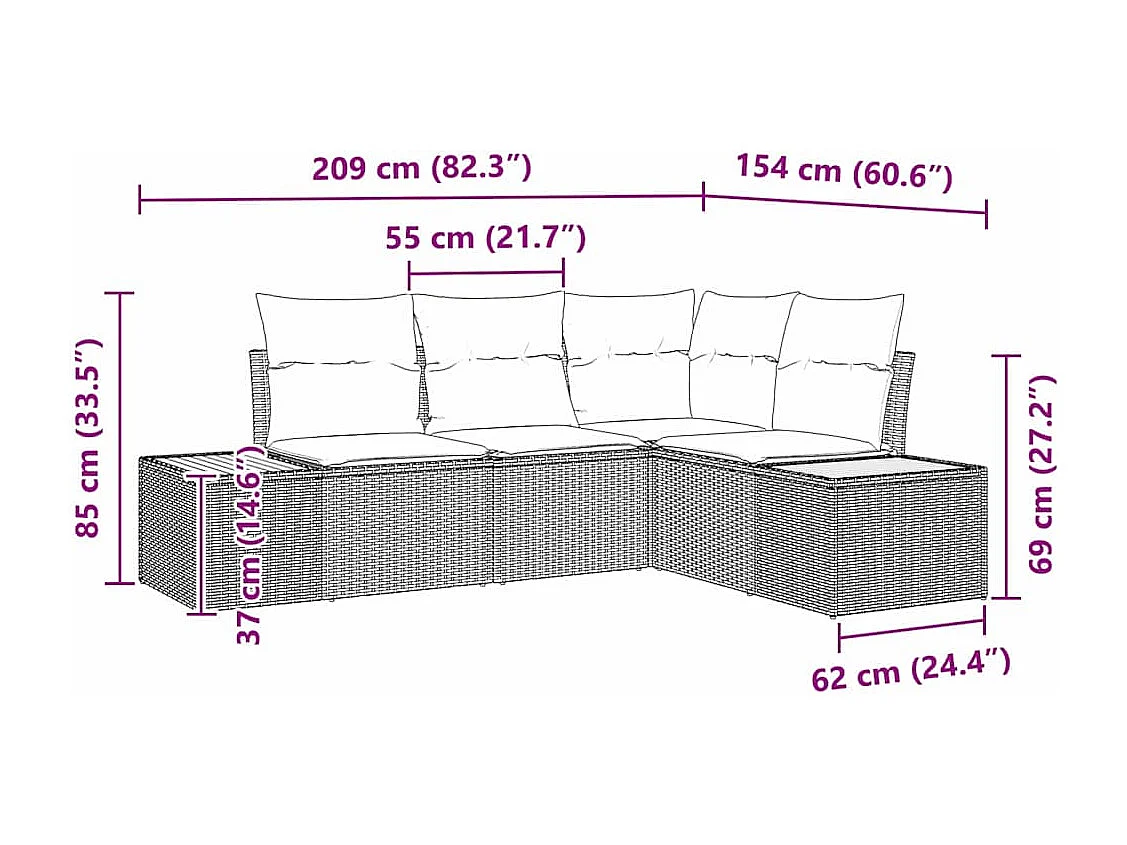 Tuin Sofa Set met kussen 4 pcs Zwart en crème Poly riet