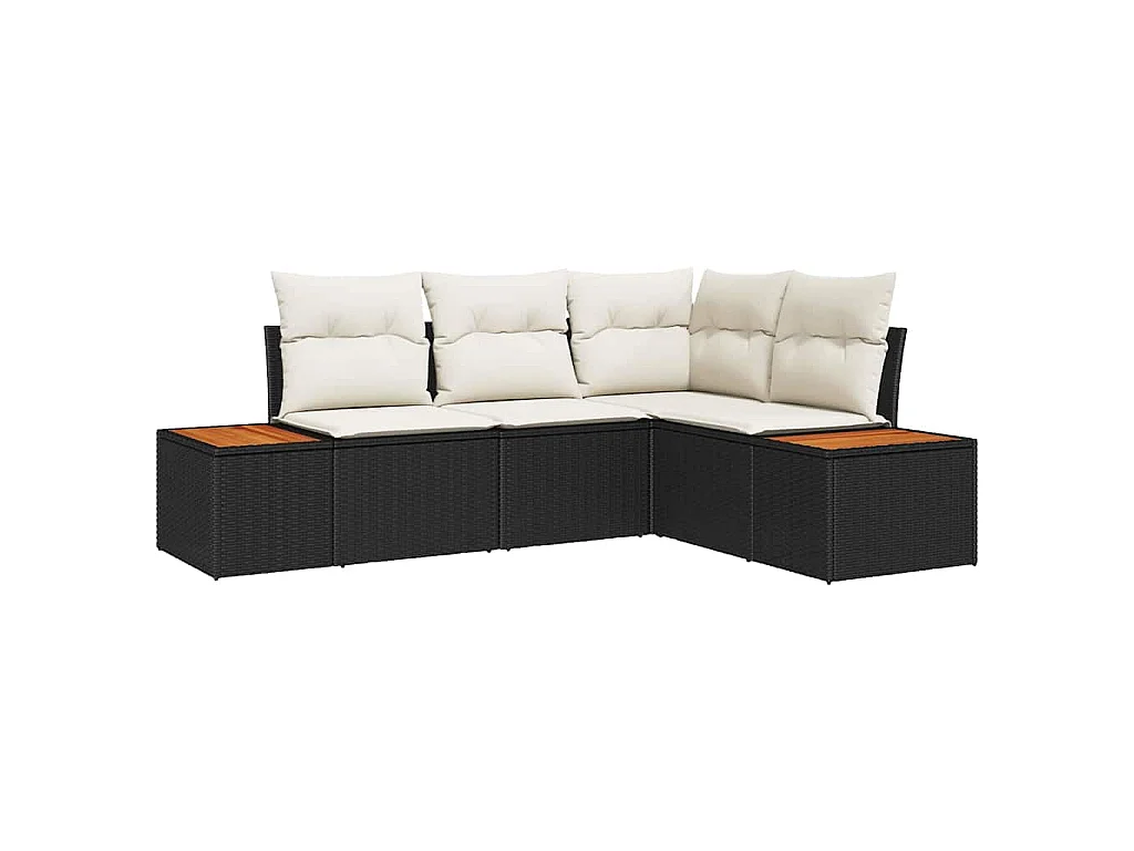 Tuinbankenset met kussen 4 pcs Zwart en Crème Polyrattan