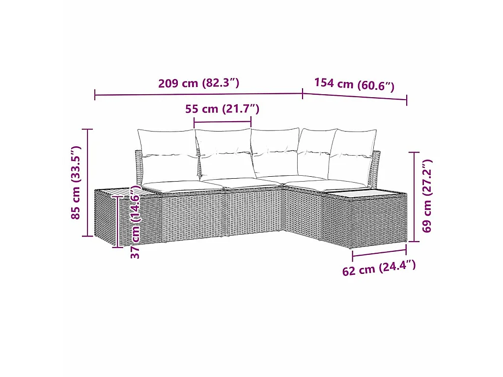 Tuinbankenset met kussen 4 pcs Zwart en Crème Polyrattan