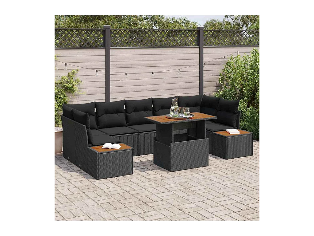 Ensemble de salle à manger pour jardin 8 pcs Noir et Marron