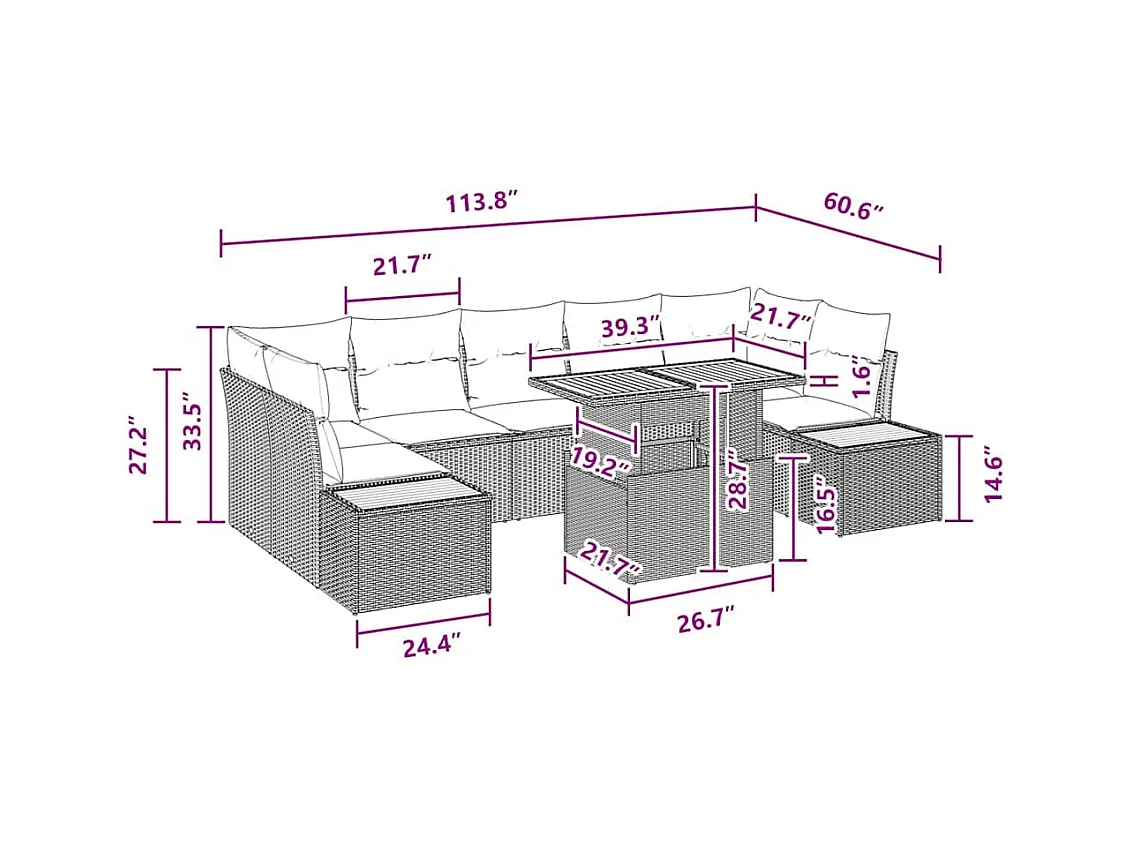 Ensemble de salle à manger pour jardin 8 pcs Noir et Marron
