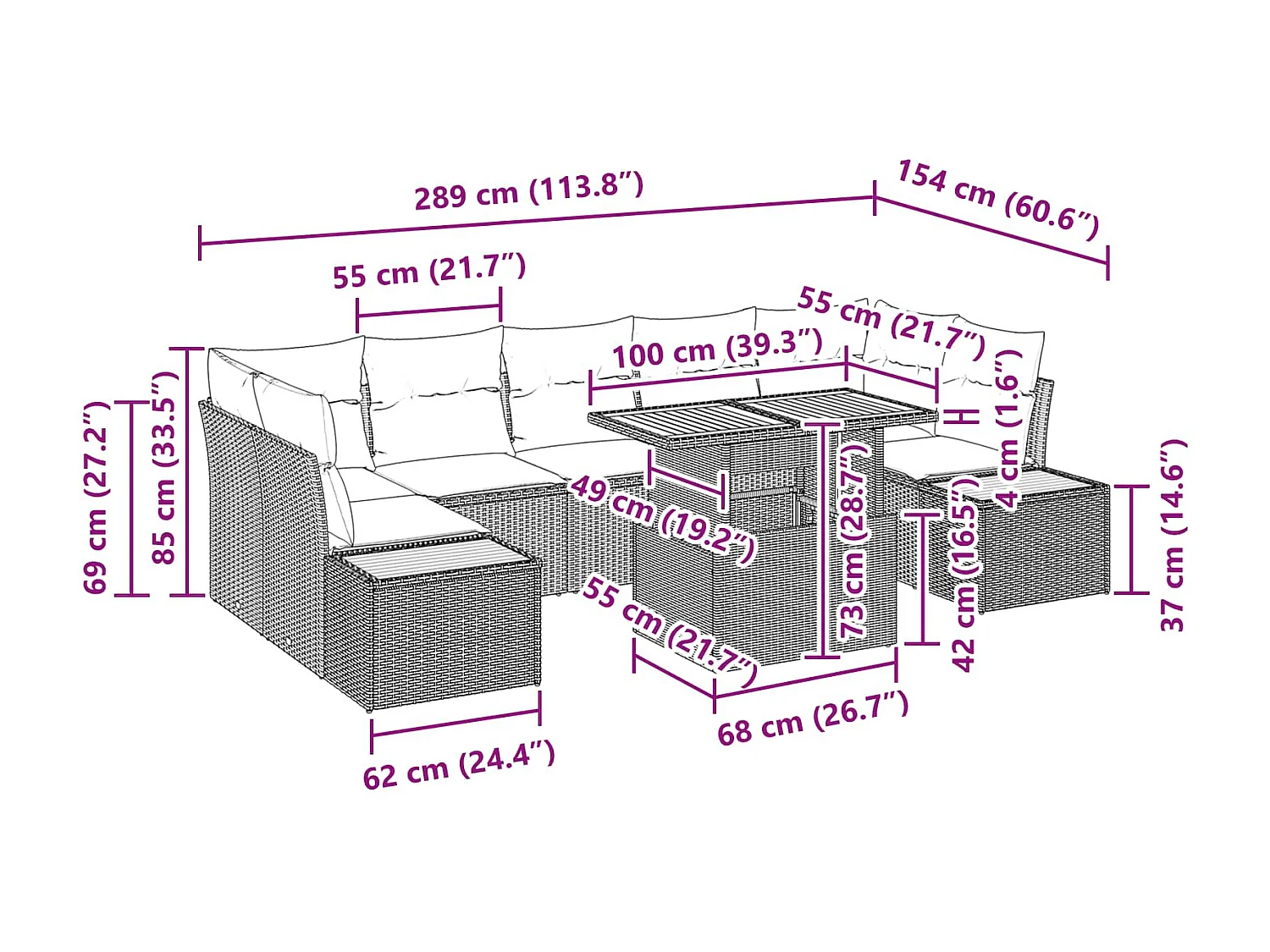 Ensemble de salle à manger pour jardin 8 pcs Noir et Marron