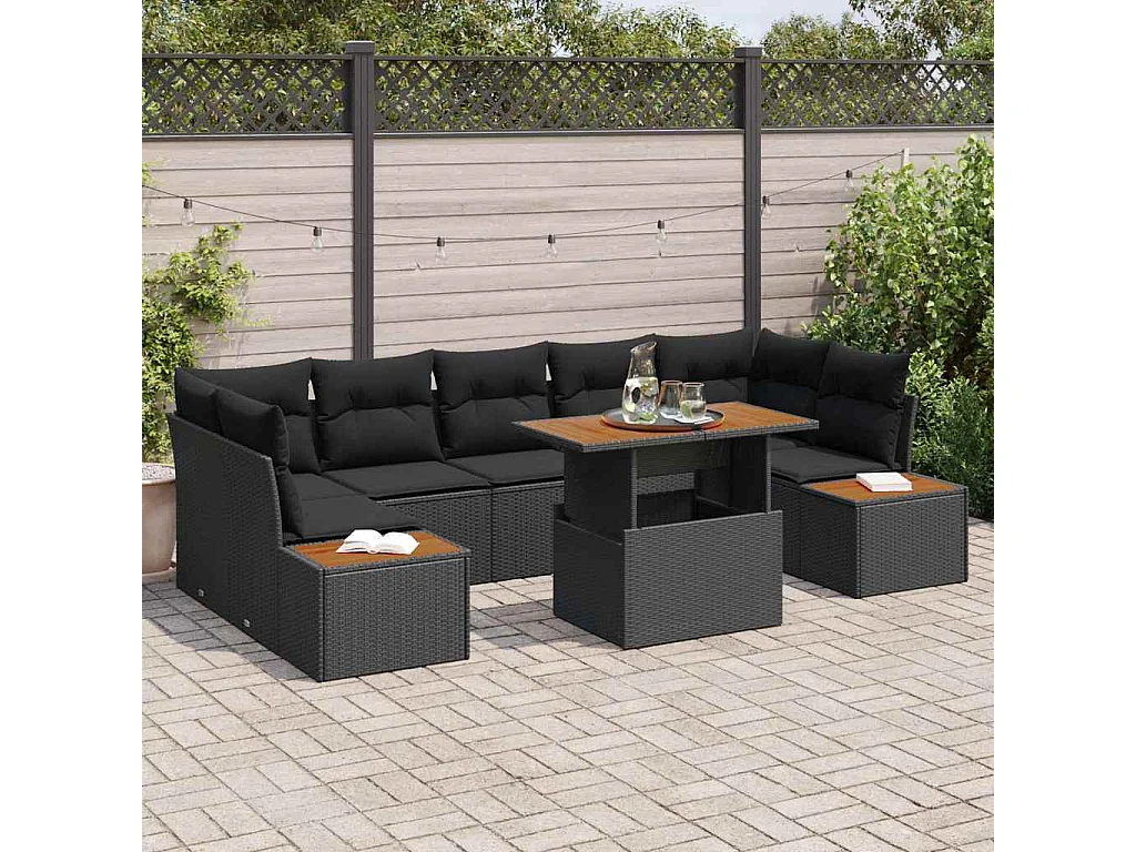 Ensemble de salle à manger pour jardin 8 pcs Noir et Marron