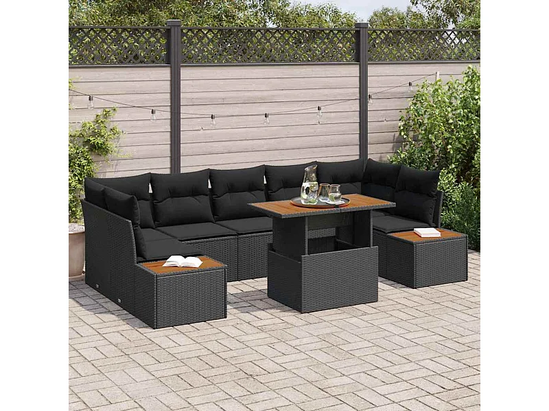 Ensemble de salle à manger pour jardin 8 pcs Noir et Marron