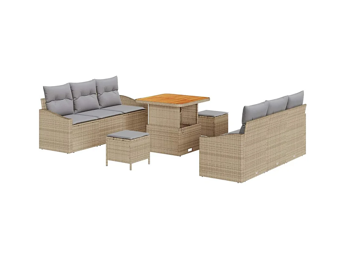 Ensemble de canapé de jardin 9 pcs Beige et Gris clair