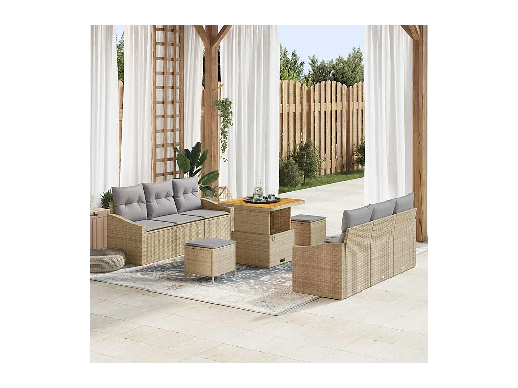 Ensemble de canapé de jardin 9 pcs Beige, Gris clair