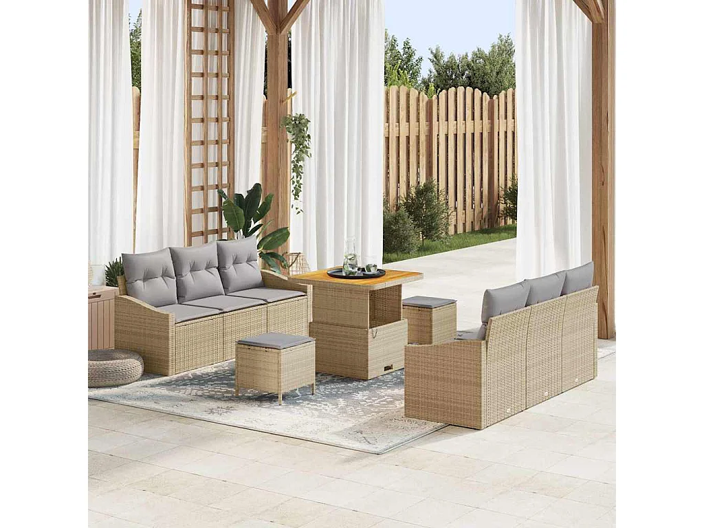 Ensemble de canapé de jardin 9 pcs Beige et Gris clair