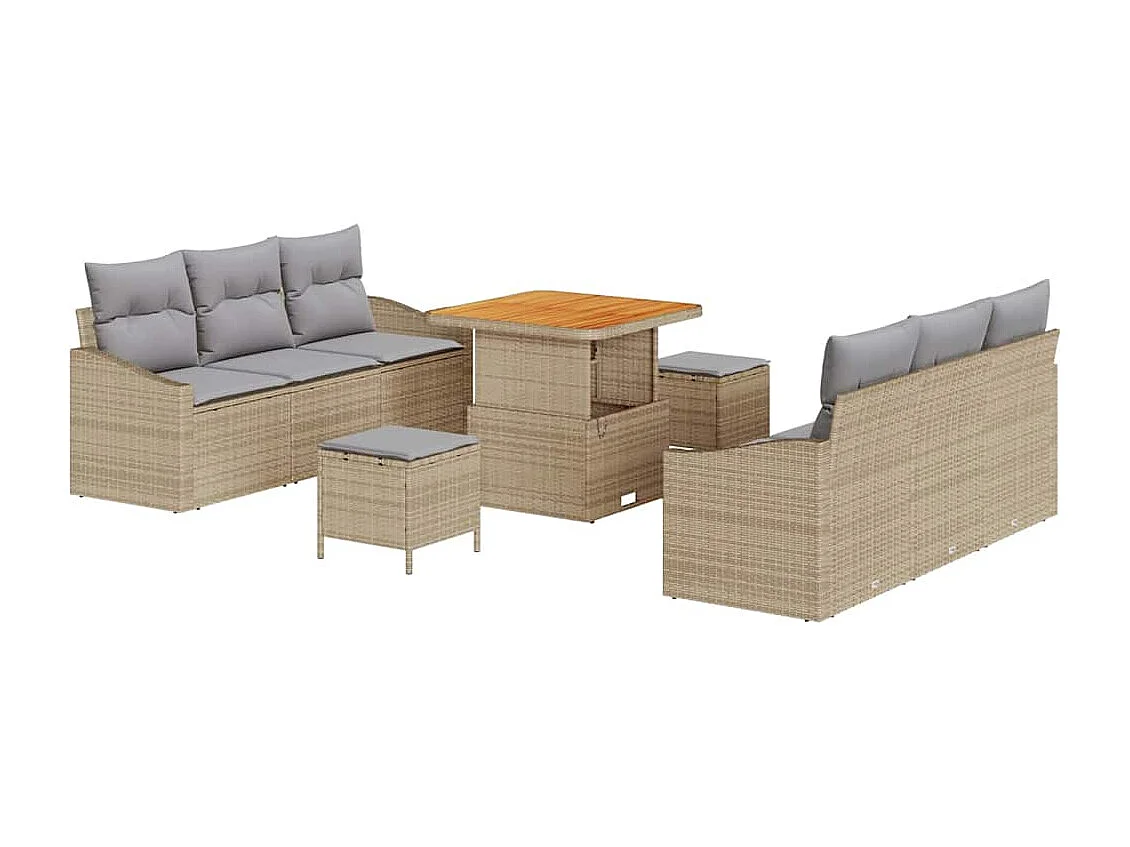 Ensemble de canapé de jardin 9 pcs Beige et Gris clair