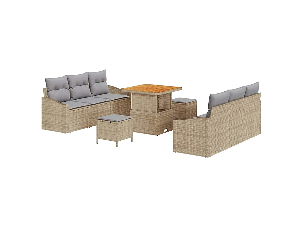 Ensemble de canapé de jardin 9 pcs Beige et Gris clair