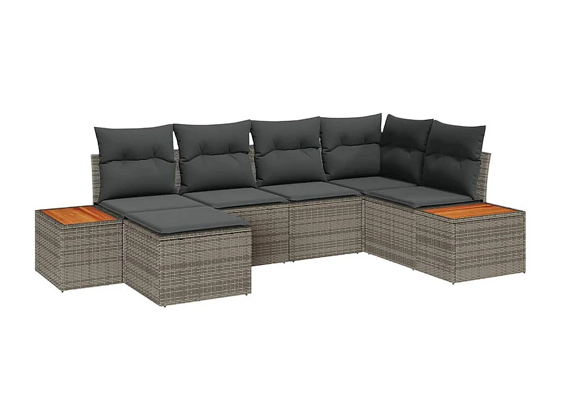Conjunto de sofá de jardín 6 pcs Gris Rattan de Poliéster