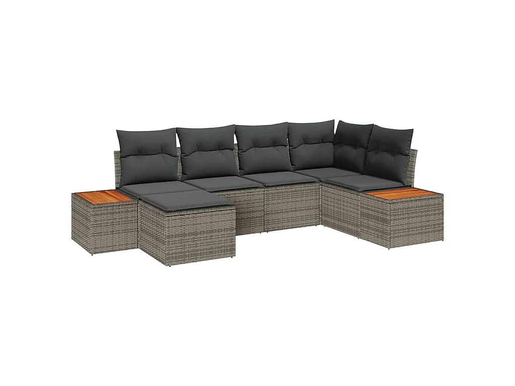 Gartensofa-set mit Kissen mit Speicher 7 pcs Grau Polyrattan