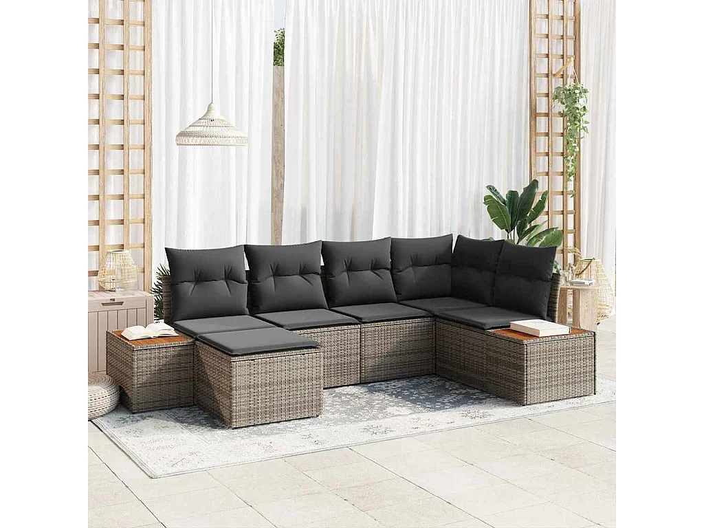 Gartensofa-set mit Kissen mit Speicher 7 pcs Grau Polyrattan