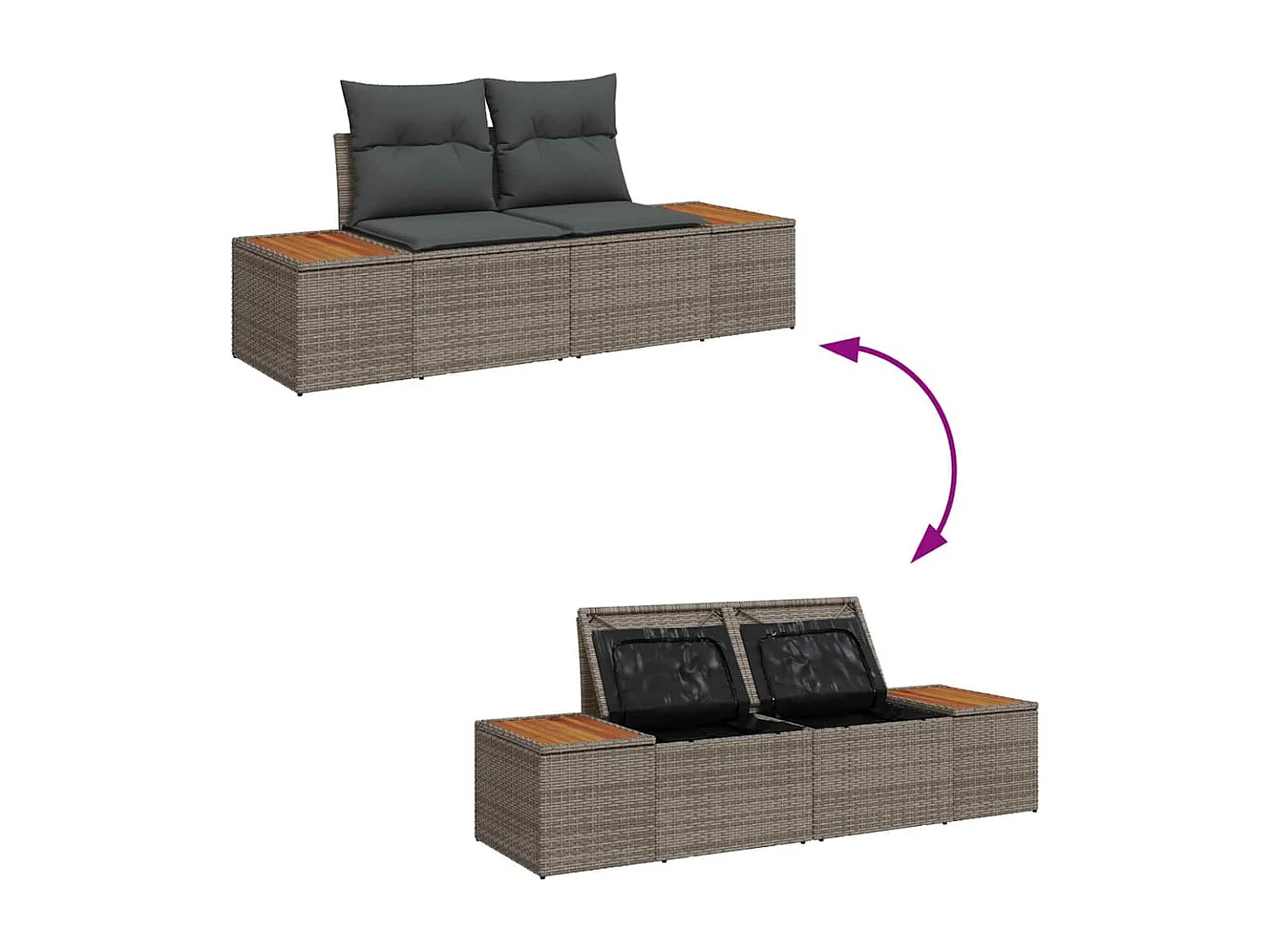 Gartensofa-set mit Kissen mit Speicher 7 pcs Grau Polyrattan