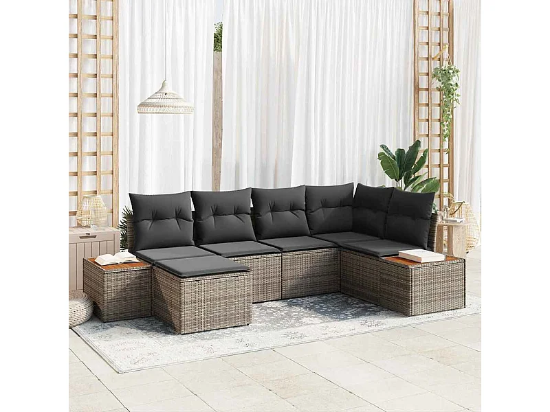 Ensemble de canapé de jardin 6 pcs Gris Poly Rattan