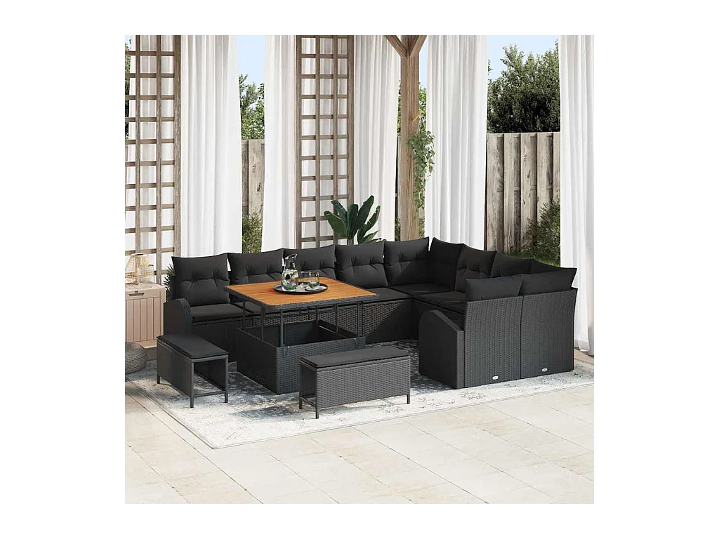 Ensemble de canapé de jardin 12 pcs Noir Poly rotin