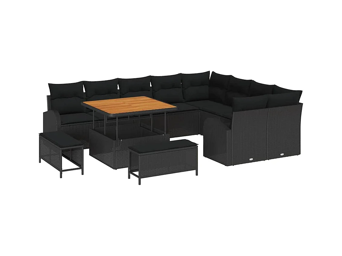 Ensemble de canapé de jardin 12 pcs Noir Poly rotin