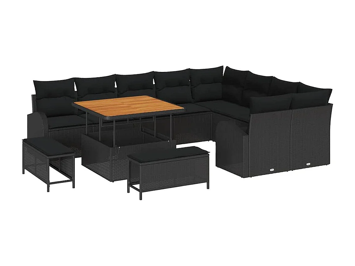 Ensemble de canapé de jardin 12 pcs Noir Poly rotin