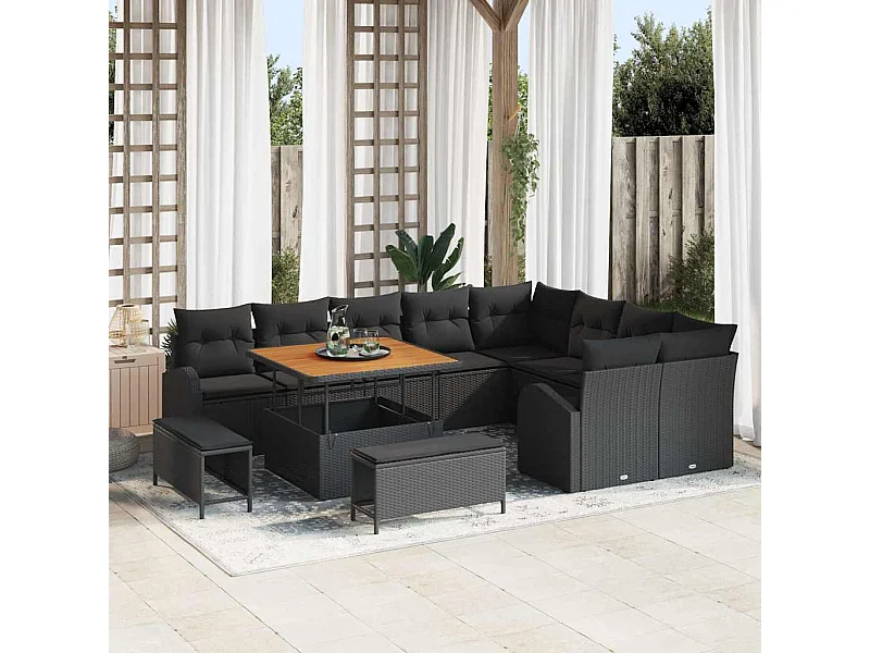 Ensemble de canapé de jardin 12 pcs Noir Poly rotin