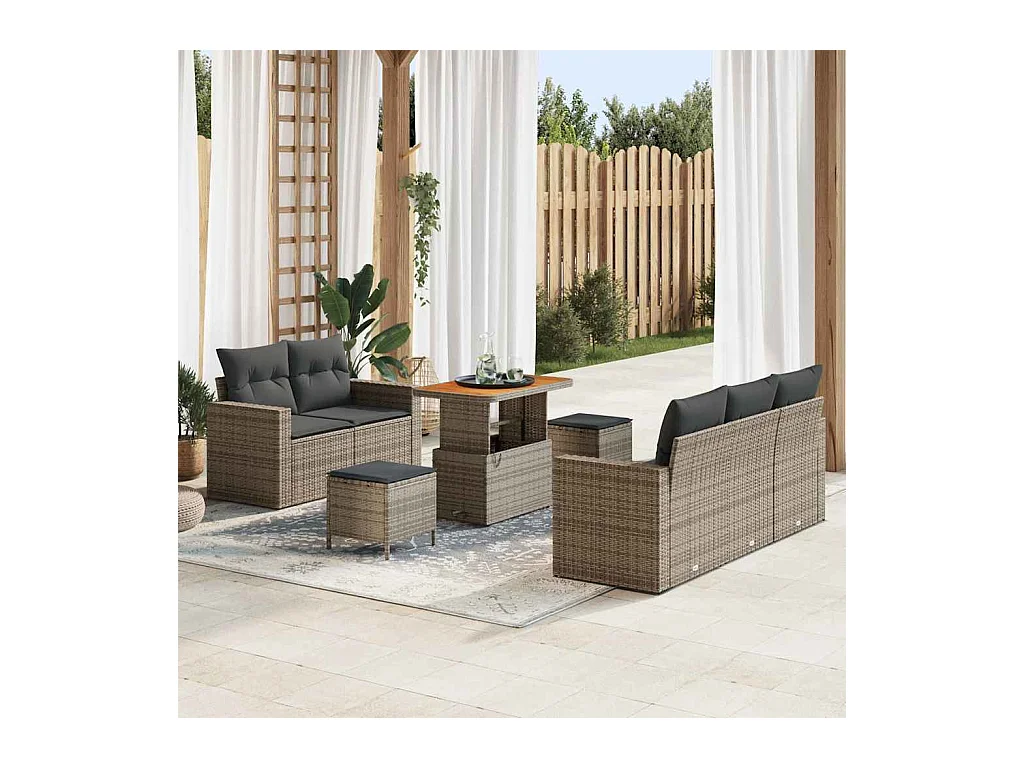 Ensemble de canapé de jardin avec coussin 8 pcs Gris polyrotin