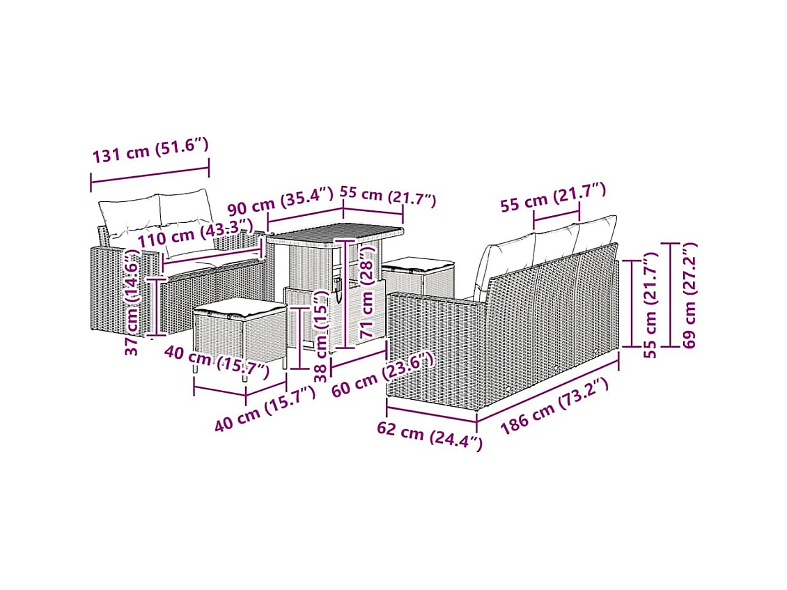 Ensemble de canapé de jardin avec coussin 8 pcs Gris polyrotin