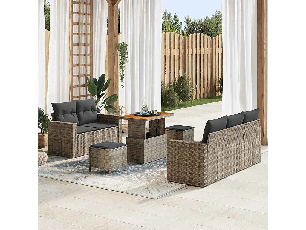 Ensemble de canapé de jardin avec coussin 8 pcs Gris polyrotin