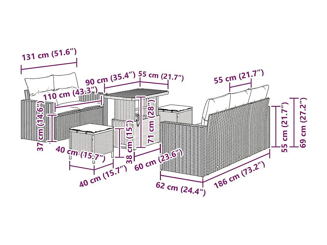 Ensemble de canapé de jardin avec coussin 8 pcs Gris polyrotin
